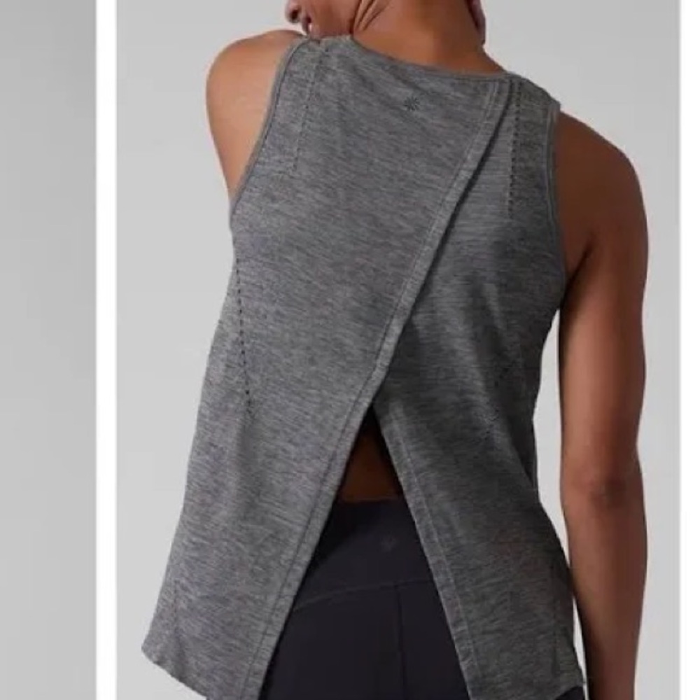Athleta Foothill Seamless Tank Heathered Gray Perforated Seam Split Back